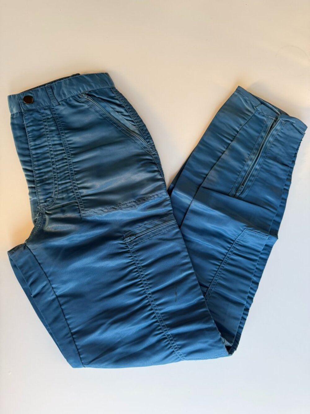 Vintage Bugle Boy Blue Nylon Cargo Parachute Pants Y2K Utility Size 27M